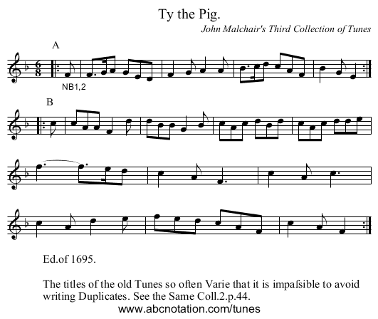 Ty the Pig. - staff notation