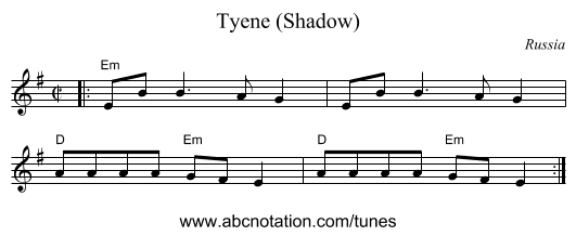 Tyene (Shadow) - staff notation