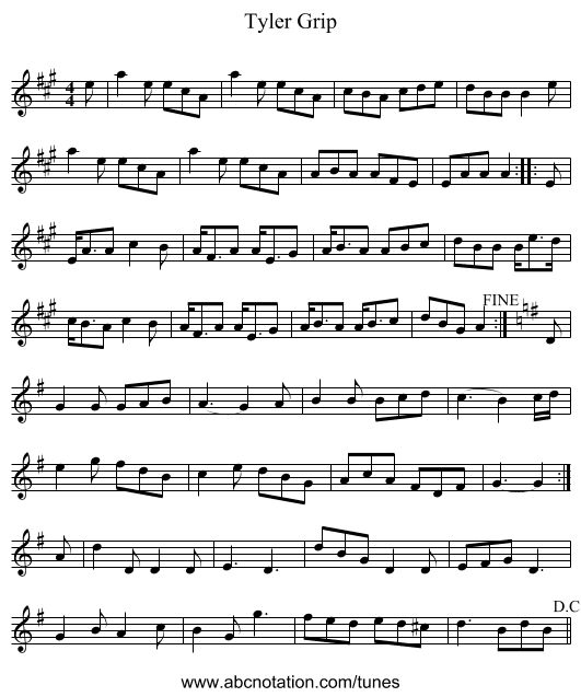 Tyler Grip - staff notation