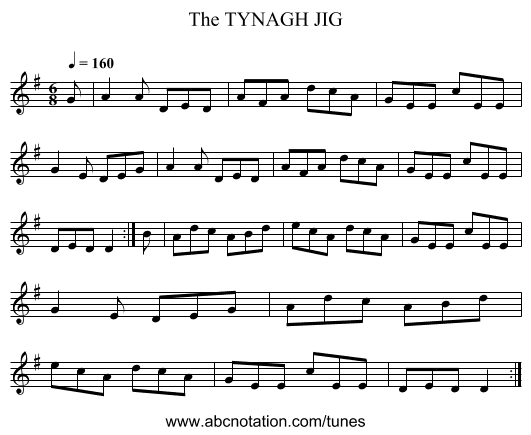 TYNAGH JIG, The - staff notation
