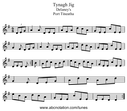 Tynagh Jig - staff notation
