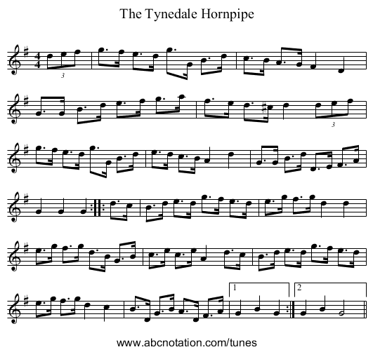 Tynedale Hornpipe, The - staff notation