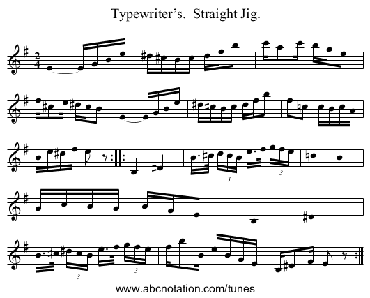 Typewriter’s. Straight Jig. - staff notation