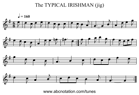 TYPICAL IRISHMAN (jig), The - staff notation