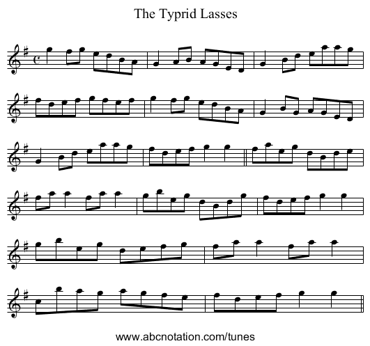 Typrid Lasses, The - staff notation