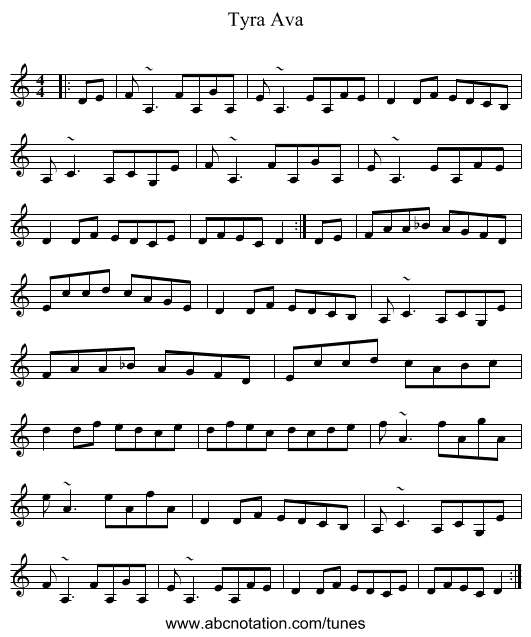 Tyra Ava - staff notation