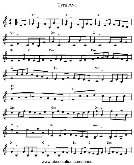 Tyra Ava - staff notation