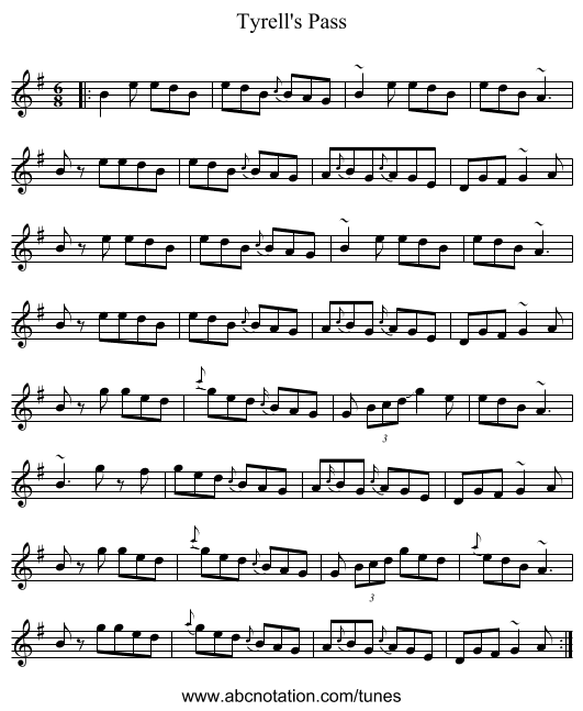 Tyrell's Pass - staff notation