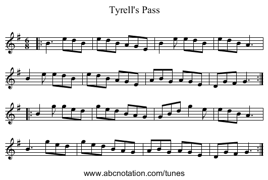 Tyrell's Pass - staff notation