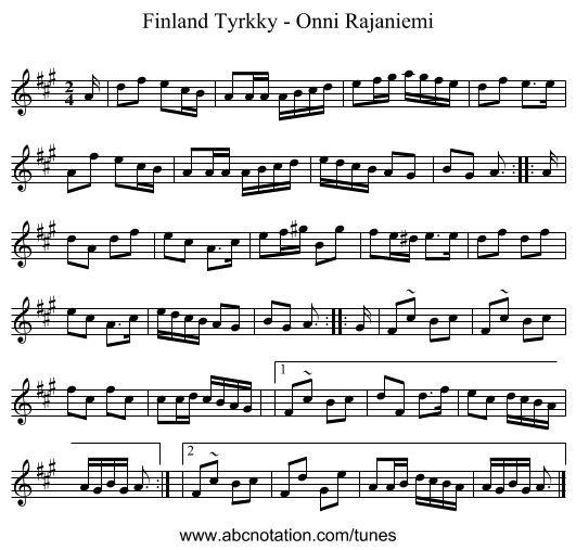 Tyrkky - Onni Rajaniemi, Finland - staff notation