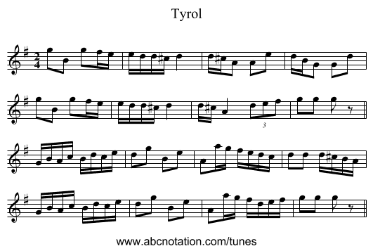 Tyrol - staff notation