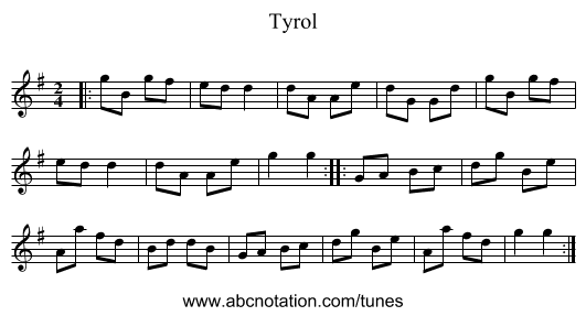 Tyrol - staff notation