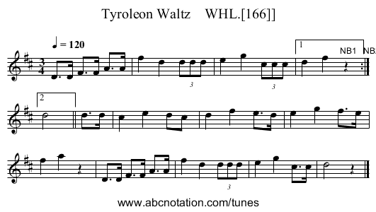 Tyroleon Waltz    WHL.[166]] - staff notation