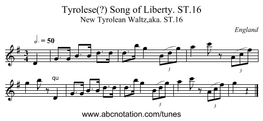 Tyrolese(?) Song of Liberty. ST.16 - staff notation