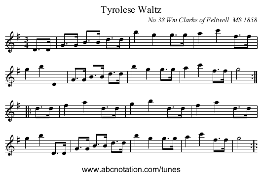 Tyrolese Waltz - staff notation