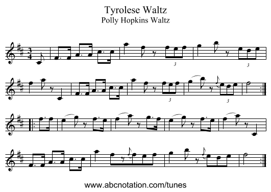 Tyrolese Waltz - staff notation