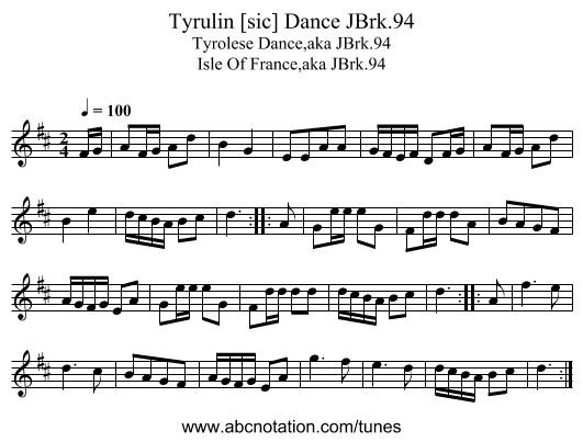 Tyrulin [sic] Dance JBrk.94 - staff notation