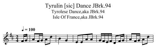 Tyrulin [sic] Dance JBrk.94 - staff notation