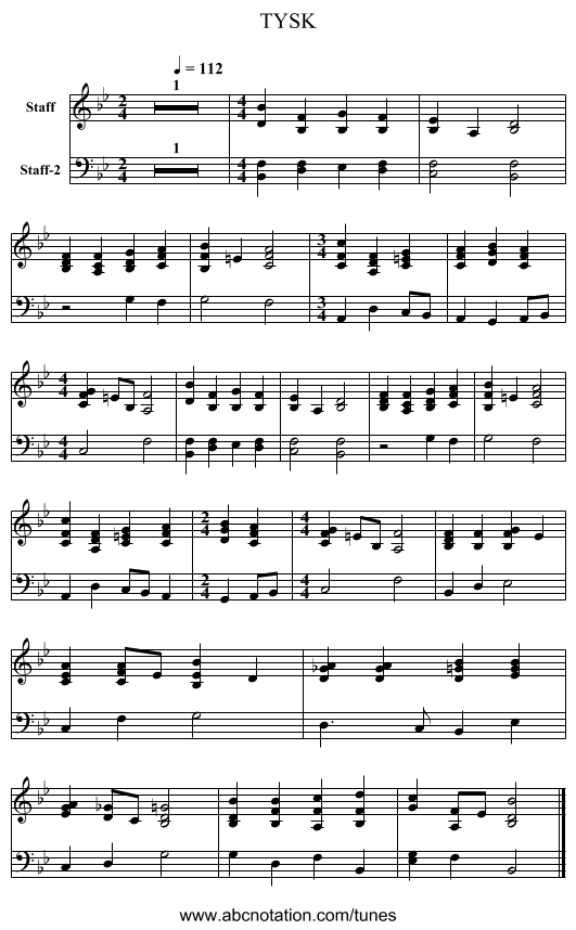 TYSK - staff notation