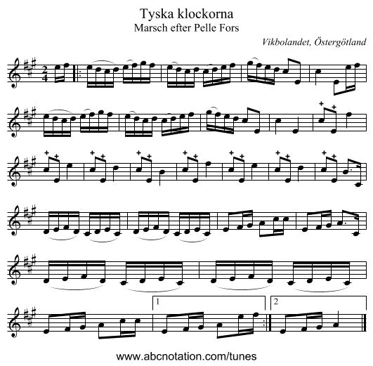 Tyska klockorna - staff notation