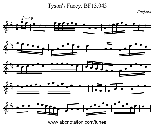 Tyson's Fancy. BF13.043 - staff notation