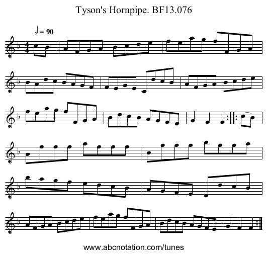 Tyson's Hornpipe. BF13.076 - staff notation