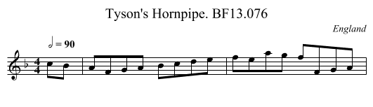 Tyson's Hornpipe. BF13.076 - staff notation