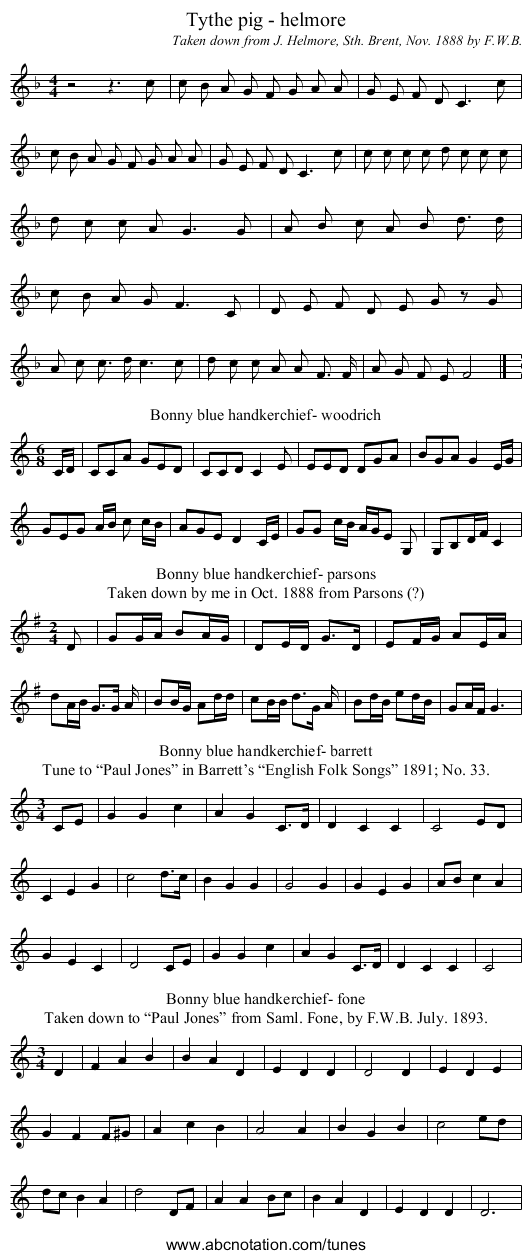 Tythe pig - helmore - staff notation