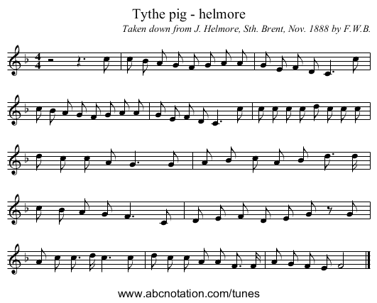 Tythe pig - helmore - staff notation