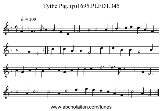 Tythe Pig. (p)1695.PLFD1.345 - staff notation