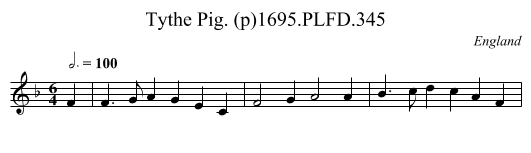 Tythe Pig. (p)1695.PLFD.345 - staff notation