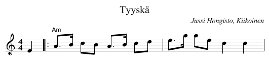 Tyysk&auml; - staff notation