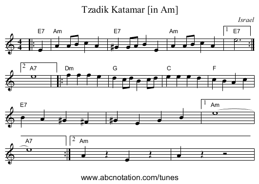 Tzadik Katamar [in Am] - staff notation
