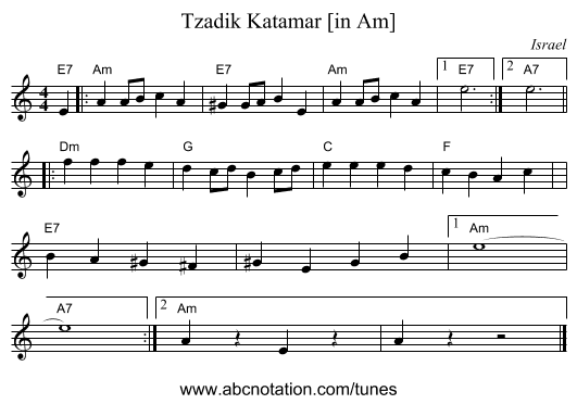 Tzadik Katamar [in Am] - staff notation