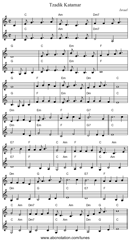 Tzadik Katamar - staff notation