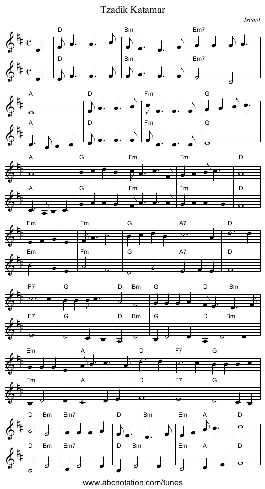 Tzadik Katamar - staff notation