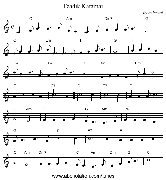 Tzadik Katamar - staff notation