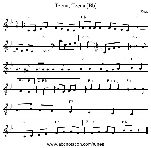 Tzena, Tzena [Bb] - staff notation