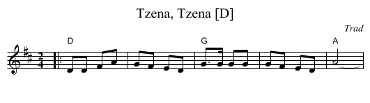Tzena, Tzena [D] - staff notation