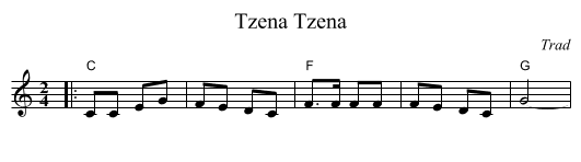 Tzena, Tzena - staff notation