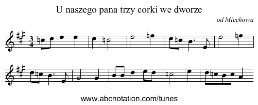 U naszego pana trzy corki we dworze - staff notation