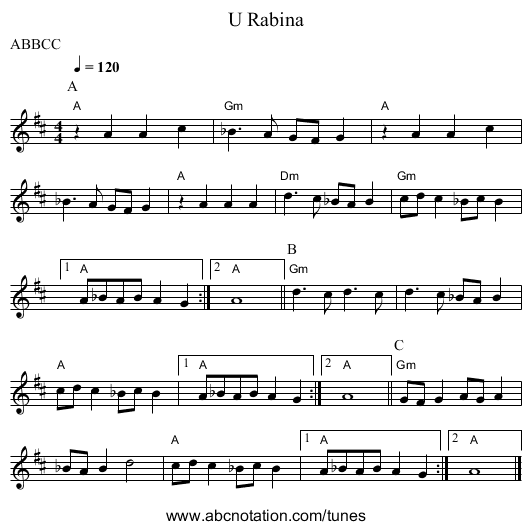 U Rabina - staff notation