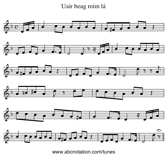 Uair beag roim lá - staff notation