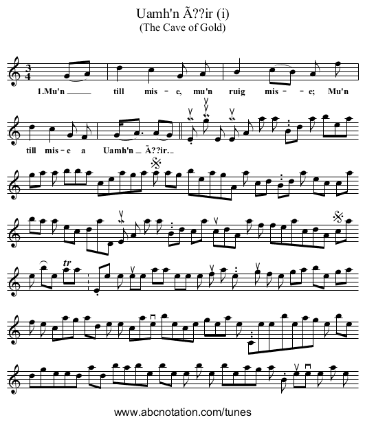 Uamh'n Ã??ir (i) - staff notation