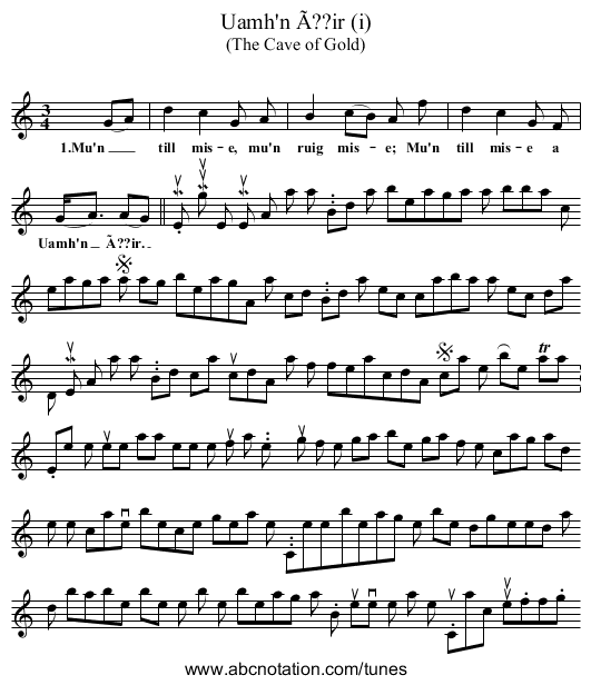 Uamh'n Ã??ir (i) - staff notation