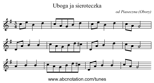 Uboga ja sieroteczka - staff notation