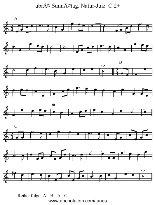ubrÃ¤ SunnÃ¤tag. Natur-Juiz  C 2+ - staff notation