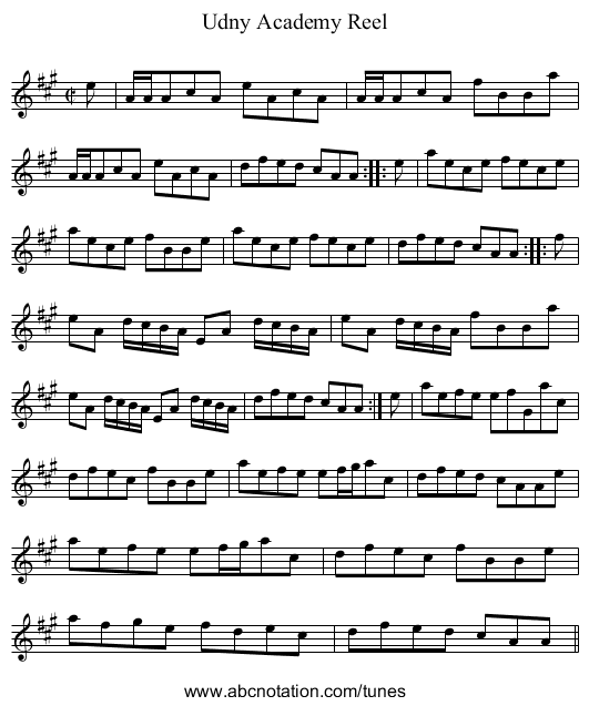 Udny Academy Reel - staff notation