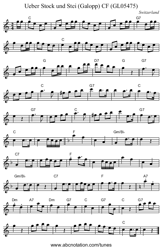 Ueber Stock und Stei (Galopp) CF (GL05475) - staff notation