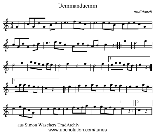 Uemmanduemm - staff notation